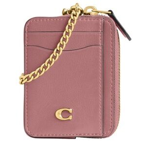 New Coach Pink Leather Chain Card Holder Wallet